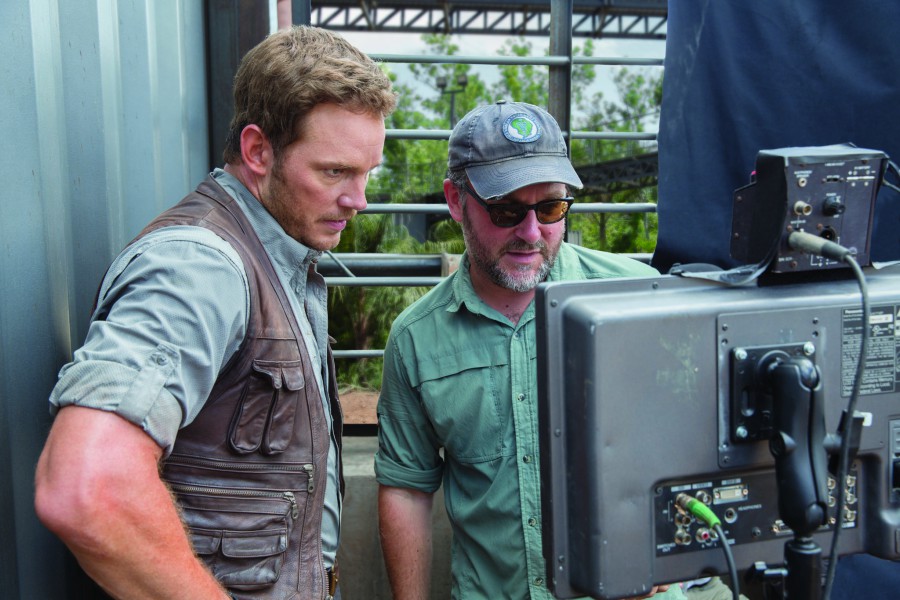 Chris Pratt and director Colin Trevorrow behind the scenes of Jurassic World | Jurassic World review