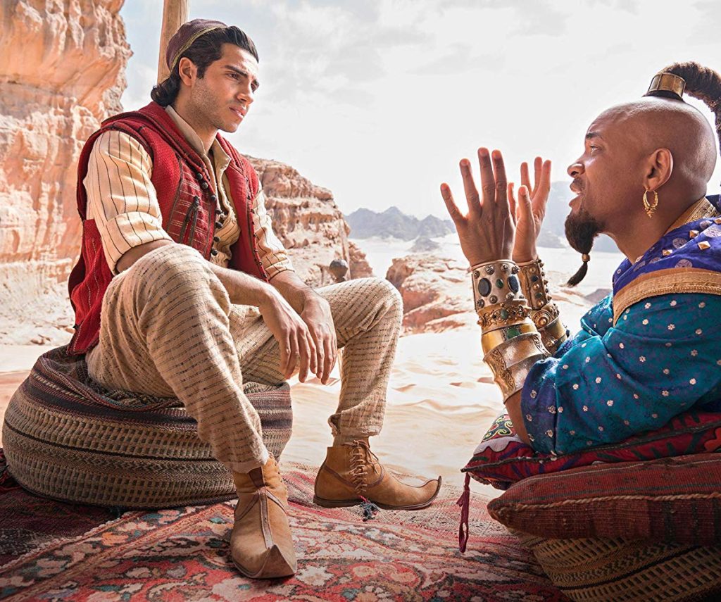 Mena Massoud as Aladdin and Will Smith as Genie in Aladdin